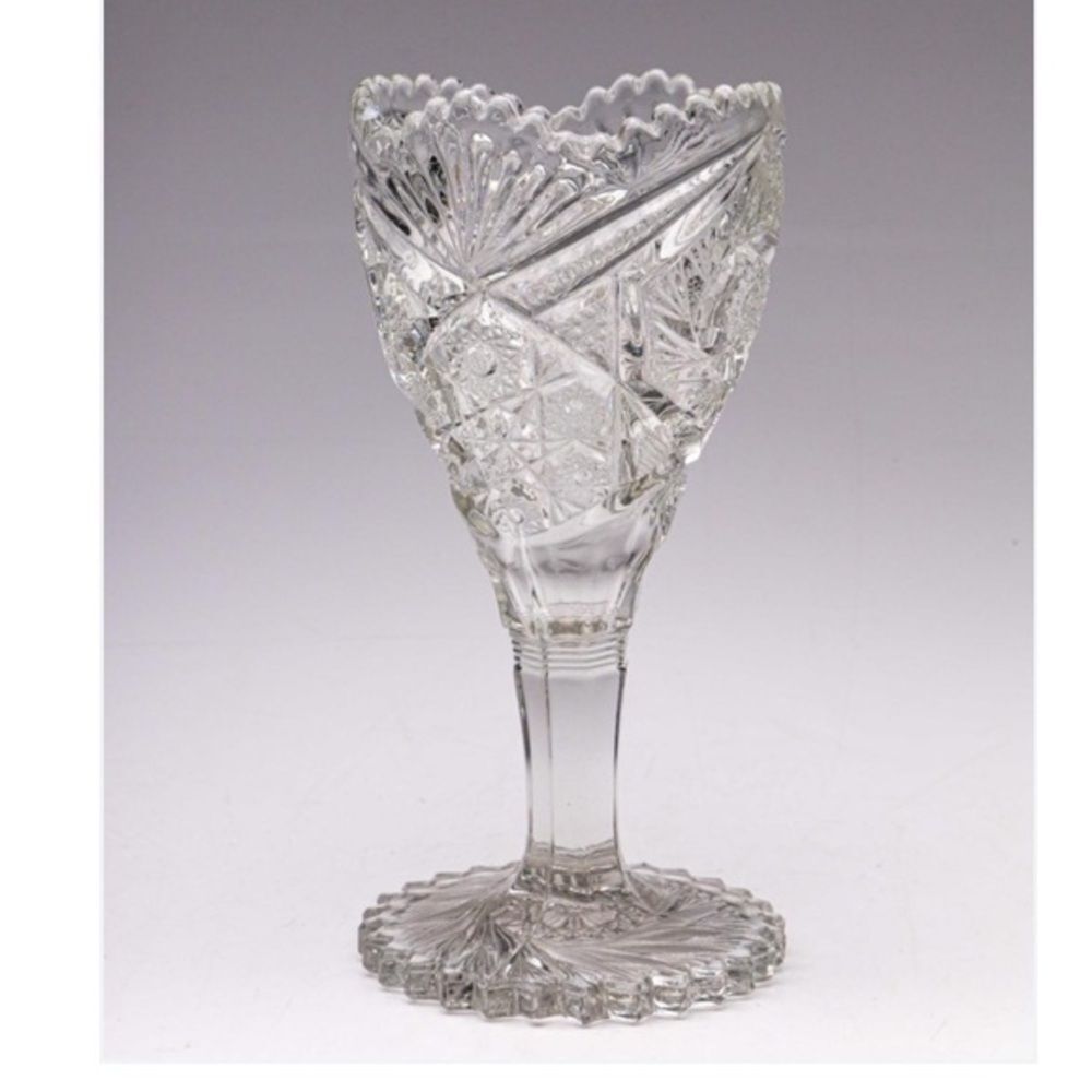 Elaborate Vintage EAPG Crystal Glass Swirl Pattern Trumpet Pedestal Vase vintage